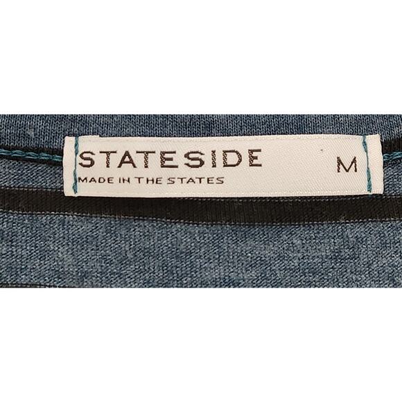 Stateside Blue Black Striped Twisted Hem Round Neck Top Medium Lightweight - Picture 5 of 6